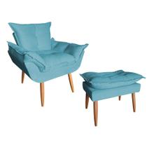 Poltrona Opala Sala De Estar Com Com Puff Redondo Suede Azul Turquesa - Hellen Decor