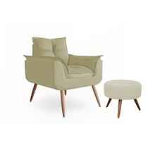 Poltrona Opala Sala De Estar Com Com Puff Redondo Suede Capuccino - Marcussi Decor