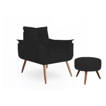 Poltrona Opala Sala De Estar Com Com Puff Redondo Suede Preto - Marcussi Decor