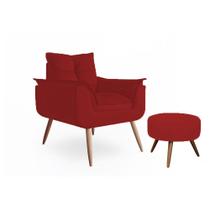 Poltrona Opala Sala De Estar Com Com Puff Redondo Suede Vermelho - Marcussi Decor