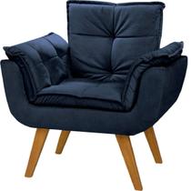 Poltrona Opala Suede Azul Marinho Cadeira Decorativa Sala Recepção Pés Imbuia - Bela Decor