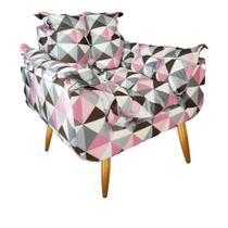 Poltrona Opala Suede Estampado Triângulo Rosa Pés Palito Poltrona Opala Suede Estampado Triângulo Rosa Pés Palito