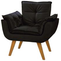 Poltrona Opala - Suede Preto, 1 Lugar, Base Palito Imbuia