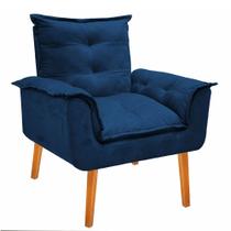 Poltrona Opalla Cadeira Decorativa Suede Azul Marinho para Escritório Sala de Estar Recepção