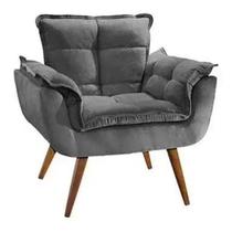 Poltrona Opalla Decorativa Suede Grafite Confortável Reforçada para Sala Quarto