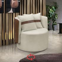 Poltrona Orgânica Base Giratória Maya material sintético Nozes e Boucle Bege Redonda Decorativa