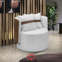 Poltrona Orgânica Base Giratória Maya material sintético Nozes e Boucle Cru Redonda Decorativa