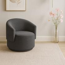 Poltrona Orgânica Bouclé Cinza Escuro para Sala Quarto Recepção Confortável Elegante Divani