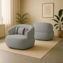 Poltrona Orgânica Chloe Boucle Redonda Cinza Decorativa com Almofada Plumante Poltrona Orgânica Chloe Boucle Redonda Cinza Decorativa com Almofada Plumante