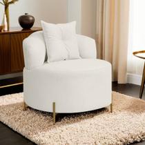 Poltrona Orgânica Curva Grecia Com Pés Metal Linho Bouclê Bege