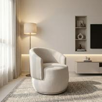 Poltrona Orgânica Elegante Confortavel Redonda Anatomica Sala Quarto Recepção Compose Boucle Bege material sintético Bege Liz Premiun Luxo Decorativa