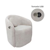 Poltrona Orgânica Tecido Boucle Aveludado Marfim com entrada USB - OOCA Móveis