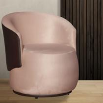 Poltrona Orgânica Veludo Rosa Com Composê Marrom - Belliv Decor