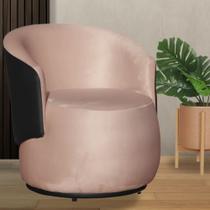 Poltrona Orgânica Veludo Rosa Com Composê Preto - Vallisa Decor
