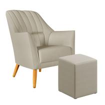 Poltrona Orion Bordada com Puff Izar Couro Bege Aradecor