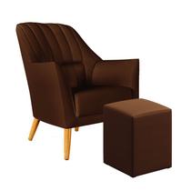 Poltrona Orion Bordada com Puff Izar Couro Marrom Aradecor Poltrona Orion Bordada com Puff Izar Couro Marrom Aradecor