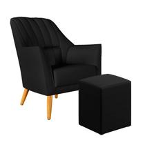 Poltrona Orion Bordada com Puff Izar Sued Preto Aradecor Poltrona Orion Bordada com Puff Izar Sued Preto Aradecor