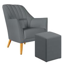 Poltrona Orion Bordada com Puff Izar Suede Cinza Aradecor