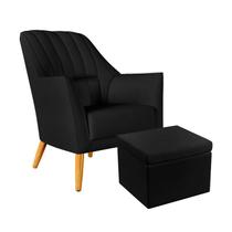 Poltrona Orion Bordada com Puff Quasar Para Sala de Estar Sued Preto Aradecor