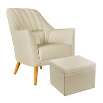 Poltrona Orion Bordada com Puff Quasar Sued Bege Aradecor