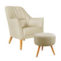 Poltrona Orion Bordada com Puff Solar Para Sala de Estar Sued Bege Aradecor