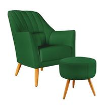 Poltrona Orion Bordada com Puff Solar Para Sala de Estar Sued Verde Aradecor