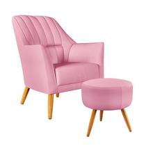 Poltrona Orion Bordada com Puff Solar Suede Rosê Aradecor