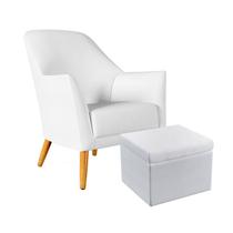 Poltrona Orion com Puff Quasar Couro Branco Aradecor