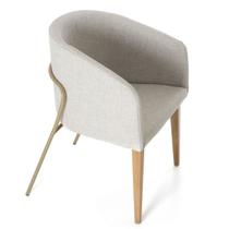 Poltrona para Decoração Budapeste Encosto Curvo Tecido Linho Pés Madeira e Aço Poltrona para Decoração Budapeste Encosto Curvo Tecido Linho Pés Madeira e Aço