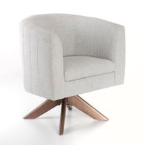 Poltrona para Decoração Nina Encosto Curvo Tecido Linho Base Madeira Giratória