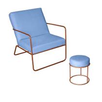 Poltrona para Descanso Iza Com Puff Redondo Base de Ferro Bronze Jardim Varanda material sintético Azul Bebê - Móveis Mafer