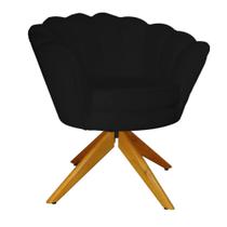 Poltrona Para Hall de Entrada Base Giratória de Madeira Pétala Suede Preto - LM DECOR