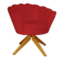 Poltrona Para Hall de Entrada Base Giratória de Madeira Pétala Suede Vermelho - LM DECOR Poltrona Para Hall de Entrada Base Giratória de Madeira Pétala Suede Vermelho - LM DECOR