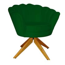 Poltrona Para Hall de Entrada Base Giratória de Madeira Pétala Veludo Verde - LM DECOR