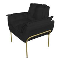 Poltrona para Sala Base Dourada Suede Preto - Belliv Decor