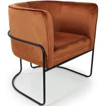 Poltrona Para Sala Betina Base Preto Veludo Camel - Nexta Casa Poltrona Para Sala Betina Base Preto Veludo Camel - Nexta Casa