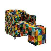Poltrona Para Sala de Estar Alya com Puff Izar Sued Estampado Colorido Aradecor