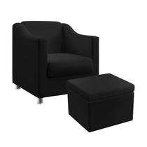 Poltrona Para Sala de Estar Alya Com Puff Quasar Couro Preto Aradecor Poltrona Para Sala de Estar Alya Com Puff Quasar Couro Preto Aradecor