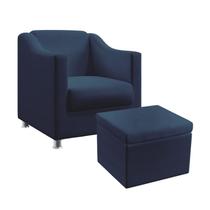 Poltrona para Sala de Estar Alya com Puff Quasar Sued Azul Marinho Aradecor