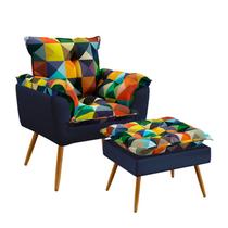 Poltrona para Sala de Estar Beta com Puff Lunar Sued Estampado Colorido com Azul Marinho Aradecor Poltrona para Sala de Estar Beta com Puff Lunar Sued Estampado Colorido com Azul Marinho Aradecor