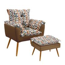 Poltrona para Sala de Estar Beta com Puff Lunar Sued Estampado Laranja com Capuccino Aradecor Poltrona para Sala de Estar Beta com Puff Lunar Sued Estampado Laranja com Capuccino Aradecor