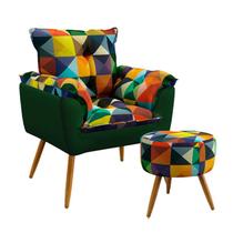 Poltrona para Sala de Estar Beta com Puff Solar Sued Estampado Colorido com Verde Aradecor Poltrona para Sala de Estar Beta com Puff Solar Sued Estampado Colorido com Verde Aradecor