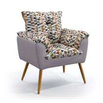 Poltrona para Sala de Estar Beta F-014 N-023 Sued Estampado Bege com Veludo Cinza Claro Aradecor Poltrona para Sala de Estar Beta F-014 N-023 Sued Estampado Bege com Veludo Cinza Claro Aradecor