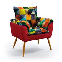 Poltrona para Sala de Estar Beta Sued Estampado Colorido com Vermelho Aradecor Poltrona para Sala de Estar Beta Sued Estampado Colorido com Vermelho Aradecor