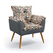 Poltrona para Sala de Estar Beta Sued Estampado Laranja com Cinza Aradecor Poltrona para Sala de Estar Beta Sued Estampado Laranja com Cinza Aradecor