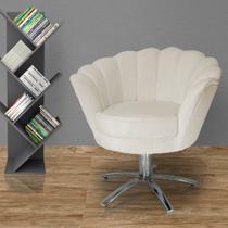 Poltrona Para Sala de Estar Com Base Giratória de Metal Pétala Suede Bege - LM DECOR Poltrona Para Sala de Estar Com Base Giratória de Metal Pétala Suede Bege - LM DECOR