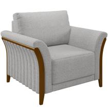 Poltrona Para Sala De Estar Decorativa Base Fixa Stefan M03 Linho Cinza - Lyam Decor