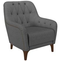 Poltrona Para Sala De Estar Decorativa Com Tachas Base Fixa Blenda M03 Linho Chumbo - Lyam Decor