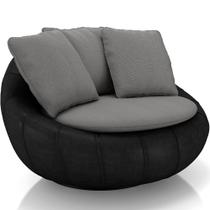 Poltrona Para Sala De Estar Decorativa Giratória Kira material sintético Preto Linho Cinza - Lyam Decor