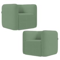 Poltrona para Sala de Estar Decorativa Kit com 2 Maggie K04 Bouclê Verde - Mpozenato Poltrona para Sala de Estar Decorativa Kit com 2 Maggie K04 Bouclê Verde - Mpozenato